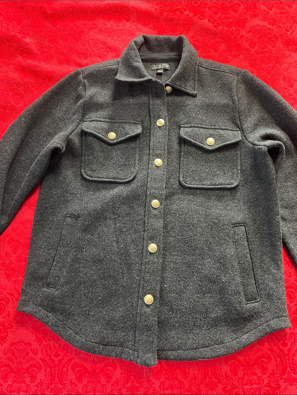 J.Crew Women’s Small Charcoal Wool Blend Military Field Jacket Gold Buttons